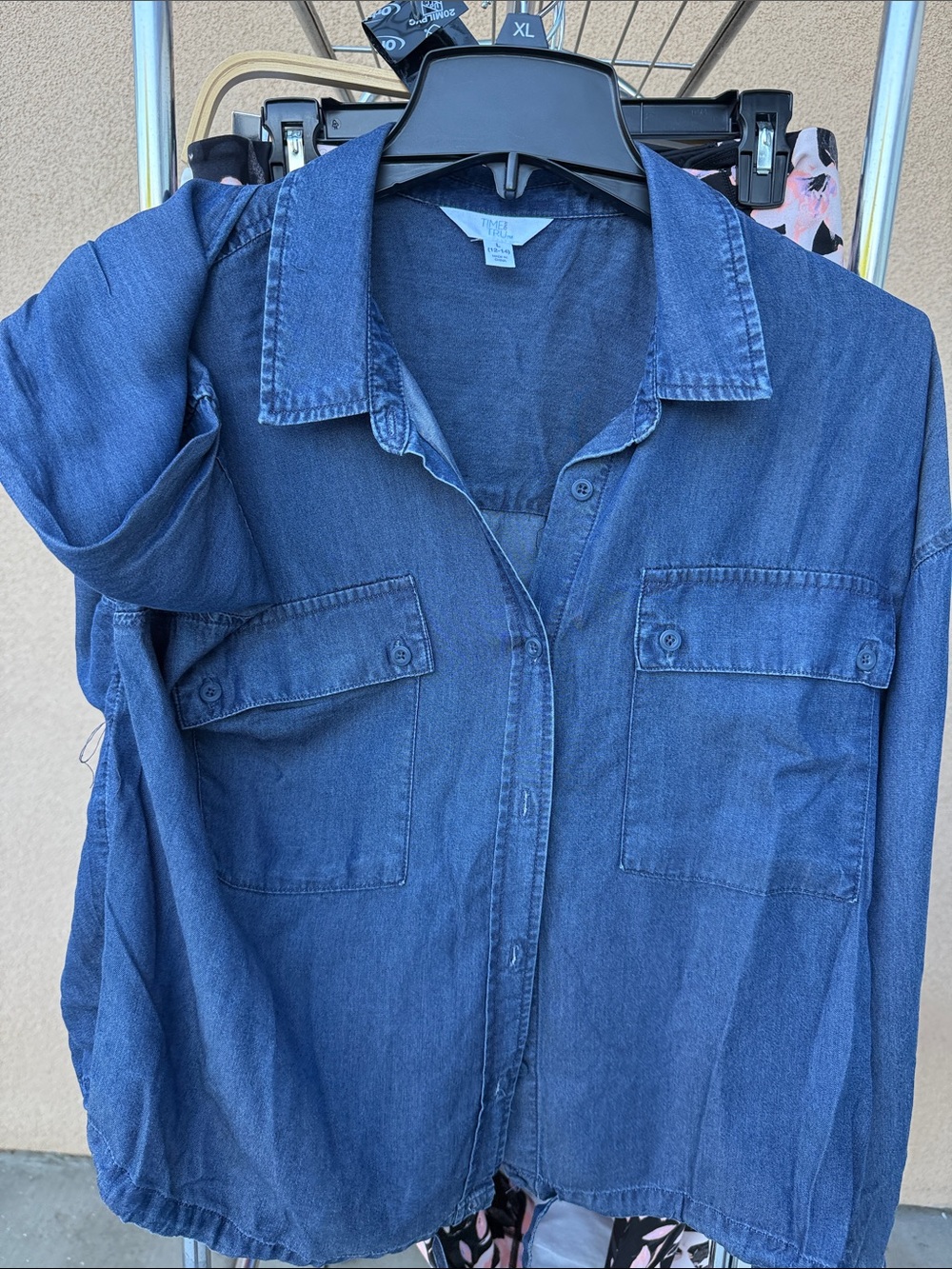 Time and Tru Dark Blue Denim Button-Front Shirt